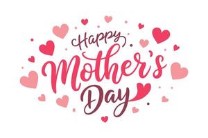 Happy Mother's Day written in pink cursive script surrounded by small hearts and polka dots vector