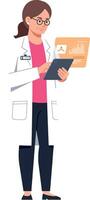 Female scientist using digital tablet with data analytics in laboratory setting illustration vector