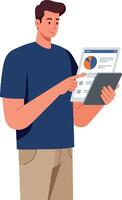 Man Analyzing Data Report on Tablet in Casual Clothing Illustration vector