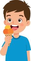 Boy enjoying colorful ice cream cone on white background illustration vector