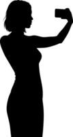 Silhouette of Woman Taking Selfie with Smartphone in Portrait Orientation Illustration 1 vector