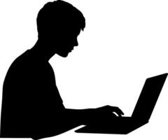 Silhouette of Person Using Laptop Computer in Profile View Digital Work Illustration vector