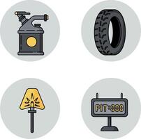 Racing toolbox equipment tire signal and pit stop timer icon set vector