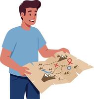 Man Exploring Adventure Map with Mountains and Markers Illustration vector
