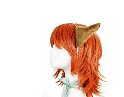 White foam mannequin head wearing an elf ears headpiece and red wig, perfect for cosplay, costume design, and fantasy 02 photo
