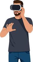 Man Using Virtual Reality Headset for Immersive Experience in Casual Clothing vector