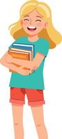 Happy girl holding books smiling in casual clothes illustration vector