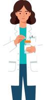 Female Scientist Preparing Injection with Syringe and Vial in Laboratory Illustration vector
