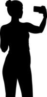 Silhouette of woman taking selfie with smartphone in portrait orientation vector