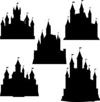 Castle silhouettes collection with multiple turrets and flags illustration set vector