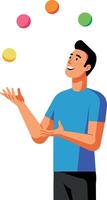 Man juggling colorful balls in dynamic pose illustration vector