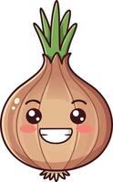 Smiling Onion Cartoon Character Illustration with Green Sprout and Cheeks vector