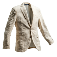 Stylized Linen Jacket for Men Displayed in Mid-Air with Visible Wrinkles, Buttons, and Pockets on Transparent Background png