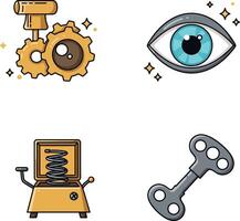 Steampunk mechanical eye gears spring key illustration set in colorful style vector