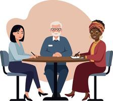 Diverse group of business people having meeting at table in office environment vector
