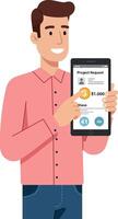 Man Holding Tablet Showing Project Payment Financial App Interface Illustration vector