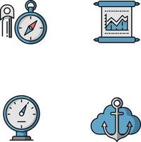 Navigation compass pressure gauge anchor cloud and data chart icons in blue and gray colors vector