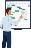 Man pointing at project timeline chart on digital board for business planning illustration vector