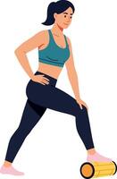 Woman Using Foam Roller for Exercise and Muscle Recovery in Fitness Routine vector