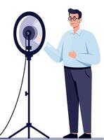 Man Using Ring Light for Photography or Recording in Studio Setup vector
