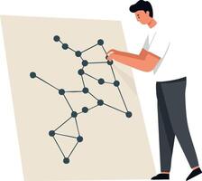 Man connecting dots on large network diagram for data analysis and technology illustration vector