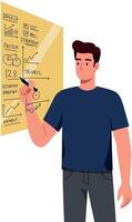 Man Writing on Transparent Board with Mathematical Formulas Illustration vector