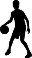 Basketball player silhouette dribbling ball in action pose illustration vector