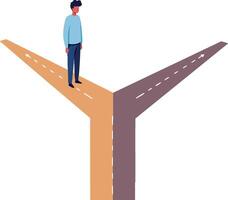 Man standing at crossroads making decision choice concept illustration vector