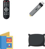 Remote Control USB Flash Drive TV Guide and Pillow Icons Set vector