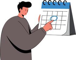 Man Marking Date on Desktop Calendar Illustration with Blue Highlight and Casual Style vector