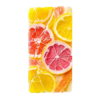 Refreshing citrus fruit slices of grapefruit and lemon in water, creating a vibrant and juicy background Concept of healthy eating, summer, and freshness png