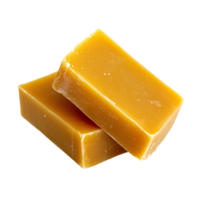 Two blocks of natural beeswax on a transparent background, showcasing its raw form and golden color Concept of beekeeping, cosmetics, and candle making png