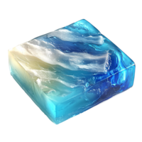 Abstract blue and white resin block with ocean wave effect on a transparent background Concept of art, design, and handmade craft png