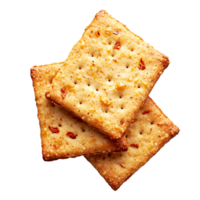 Stack of three savory crackers with herbs and spices on a transparent background, perfect for snack or appetizer concepts png