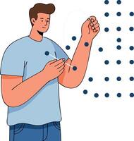Man with acupuncture therapy points on arm and shoulder illustration in medical health context vector