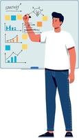 Man Analyzing Business Data Charts on Whiteboard in Office Illustration vector