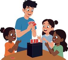 Children Playing Card Game Together Around Table in Casual Setting Illustration vector