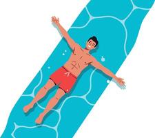 Man Relaxing Floating in Swimming Pool on Inflatable Mattress Illustration vector