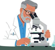 Scientist examining sample through microscope in laboratory research environment illustration vector