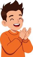 Happy boy clapping hands in orange sweater smiling joyfully illustration vector