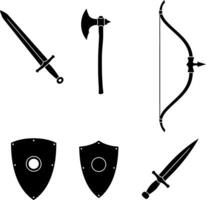 Medieval weapons and shields set with swords axe bow and shields illustration vector