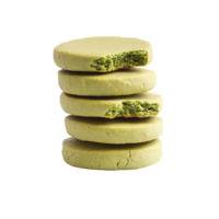 Stack of delicious matcha cookies with a bite taken out on a transparent background Concept of healthy eating, indulgence, and Japanese sweets png