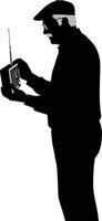 Silhouette of man using portable radio communication device illustration vector