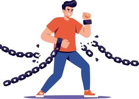 Man Breaking Free from Chains Symbolizing Freedom and Strength Illustration vector