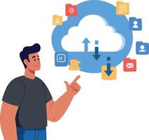 Man Uploading and Downloading Files to Cloud Storage Concept Illustration vector