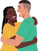Happy couple hugging with smiling faces in colorful clothes illustration vector