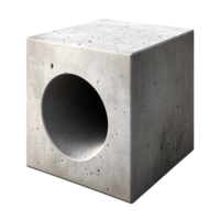 Concrete cube with circular hole on transparent background Architectural element, construction material, or modern art concept png