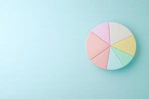 Colorful pastel pie chart on a mint green background, representing data visualization and creativity in design, suitable for business, education and marketing themes. photo