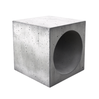 Modern gray concrete cube with circular hole on a transparent background Architectural design element for urban landscape and minimalist construction png