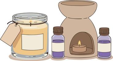 Aromatherapy Essential Oil Diffuser and Scented Candle Set in Neutral Colors Illustration vector